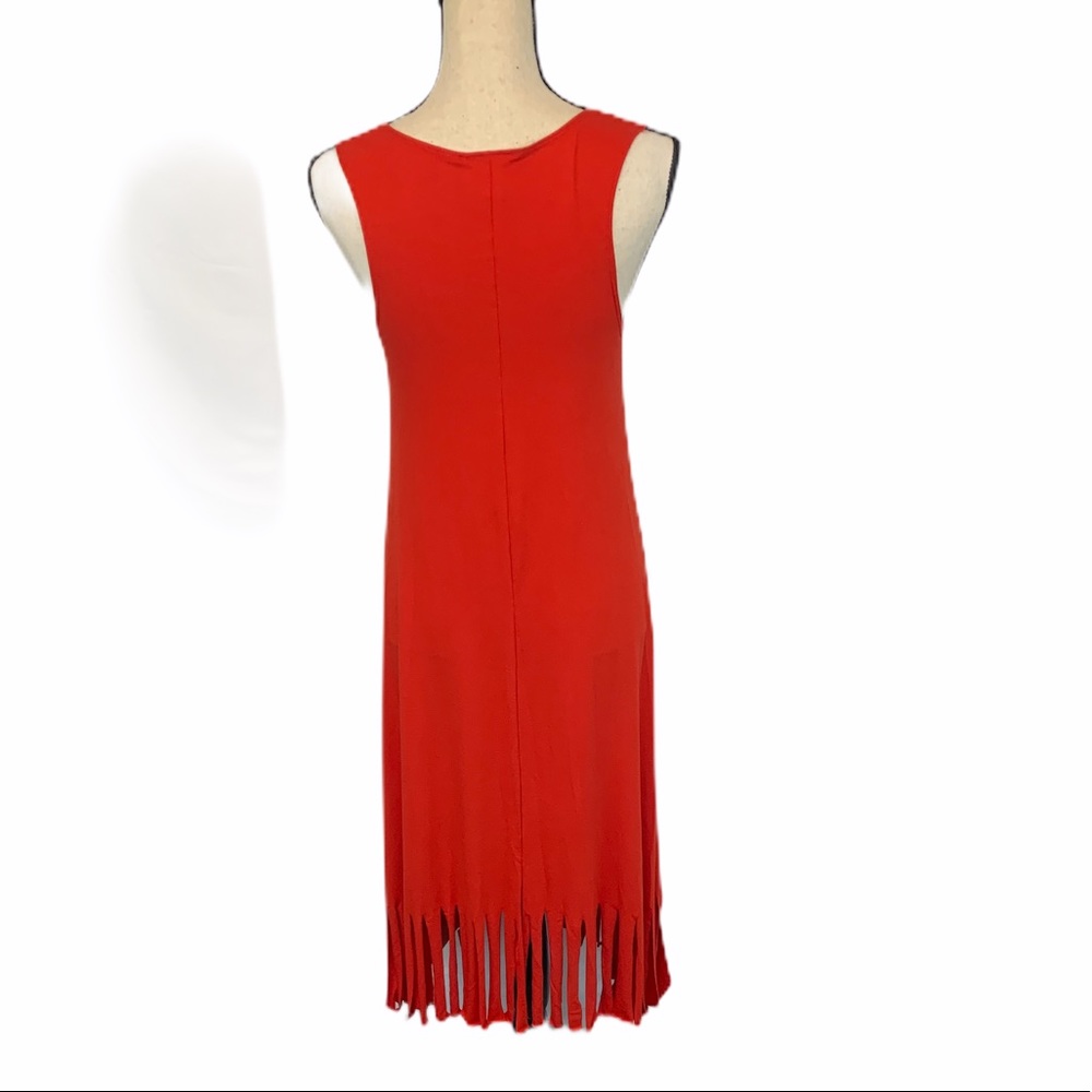 ❗️Clearance ❗️Fringe Bottom Canary Red Tank Dress - Picture 6 of 7